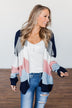 All Day Delight Knitted Cardigan- Grey, Pink, & Blue Tones