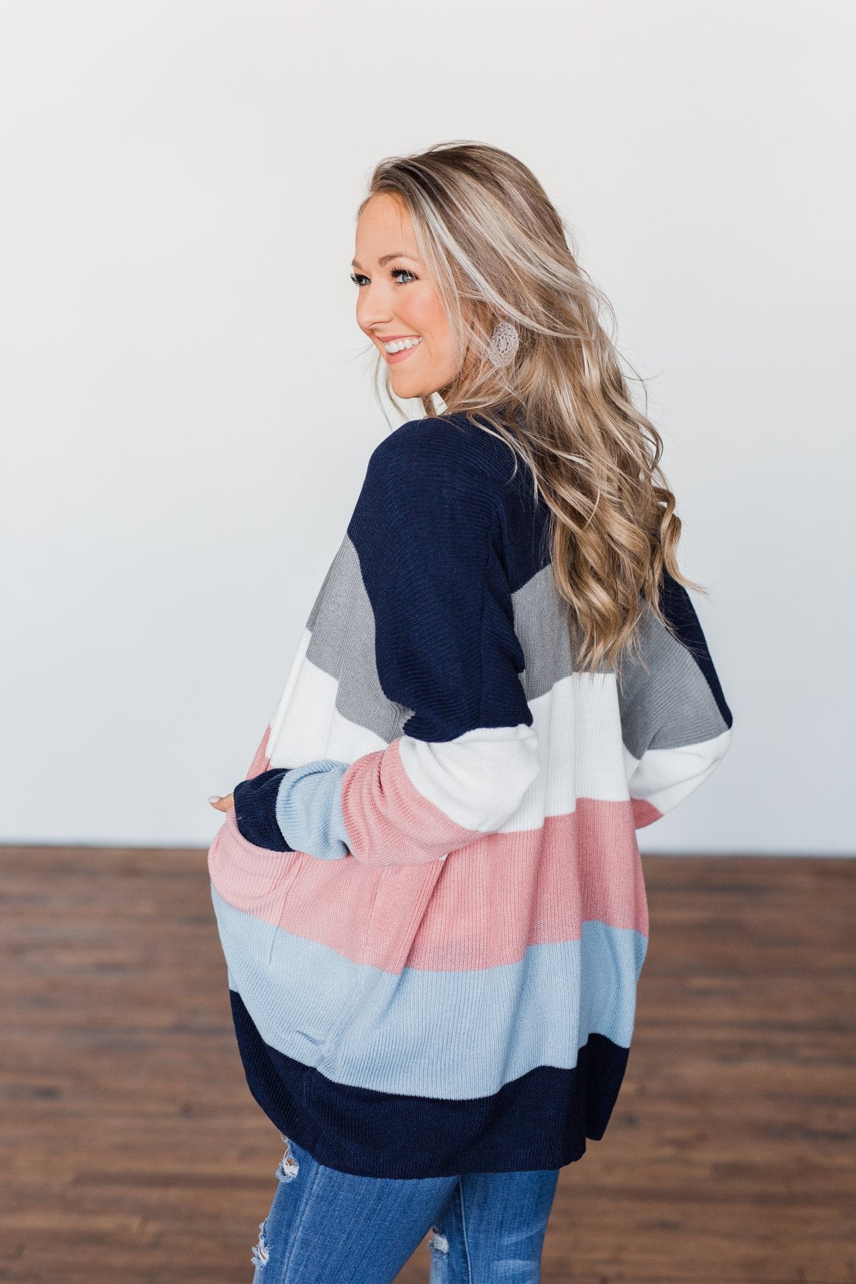 All Day Delight Knitted Cardigan- Grey, Pink, & Blue Tones