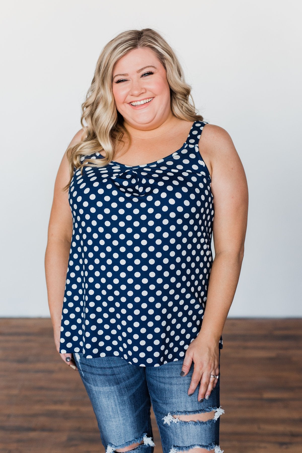 Navy & White Polka Dot Tank Top