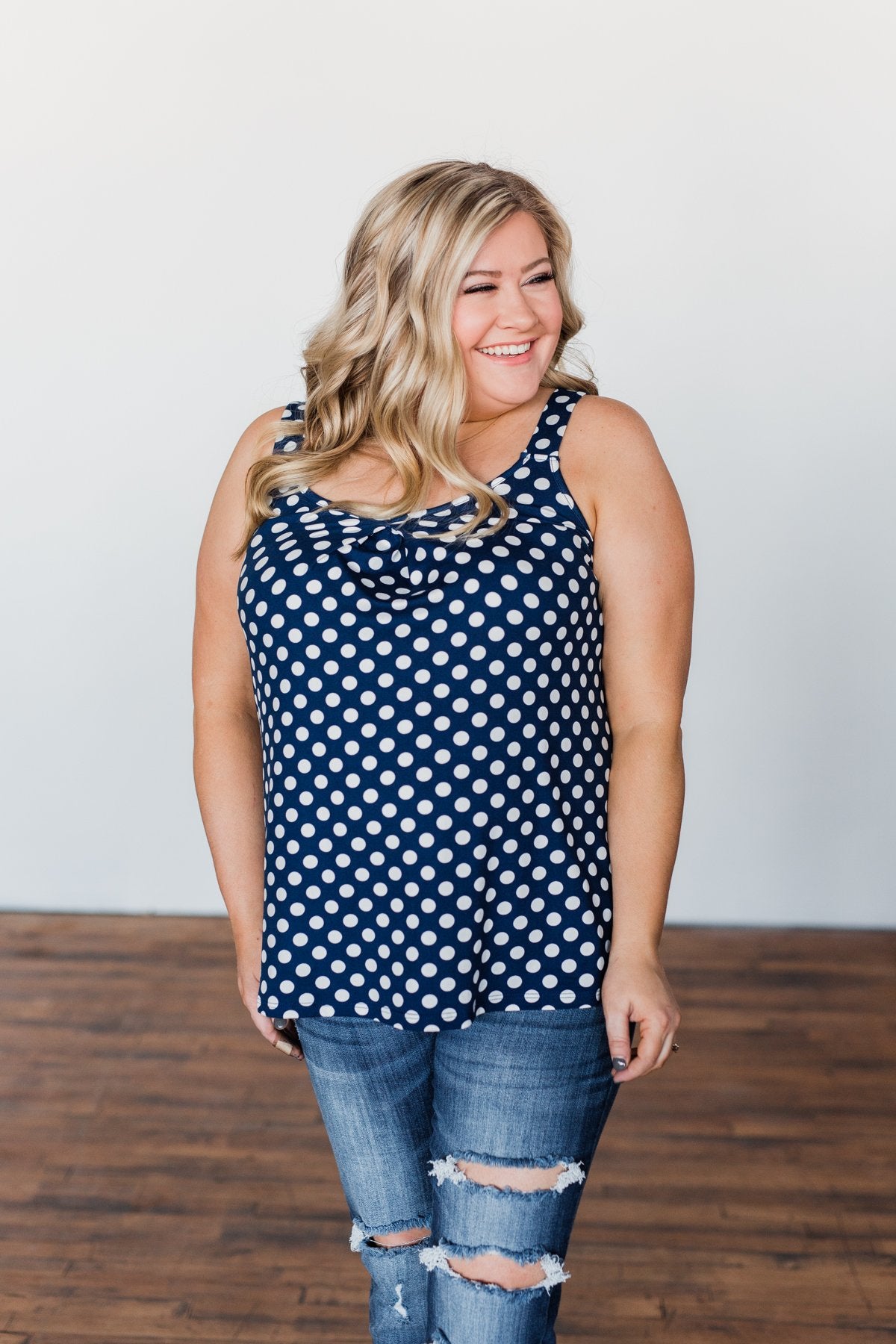 Navy & White Polka Dot Tank Top