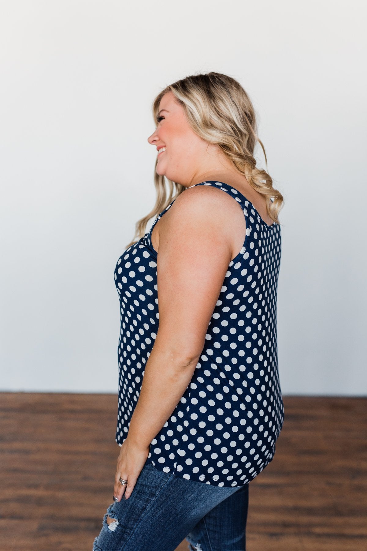 Navy & White Polka Dot Tank Top