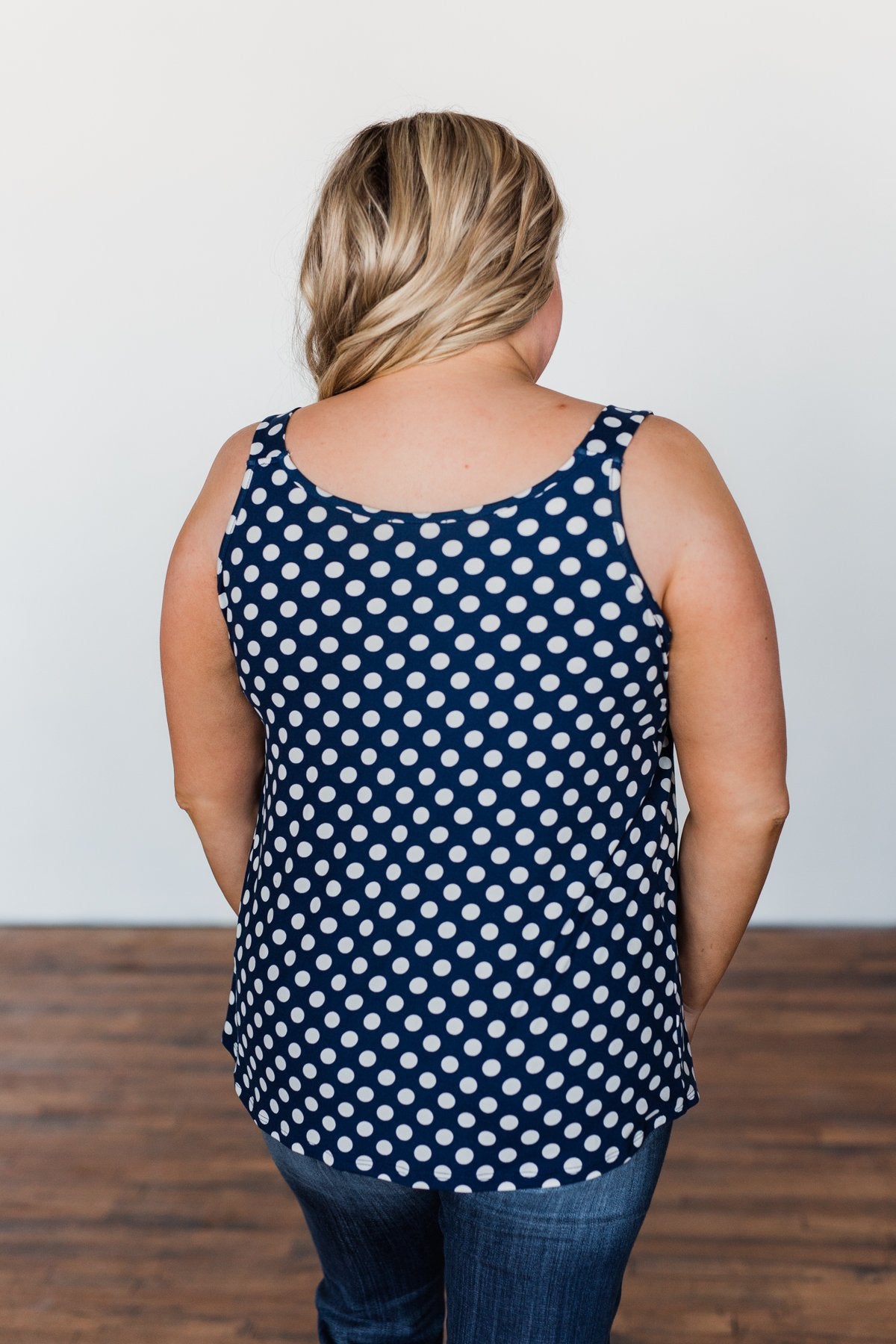 Navy & White Polka Dot Tank Top