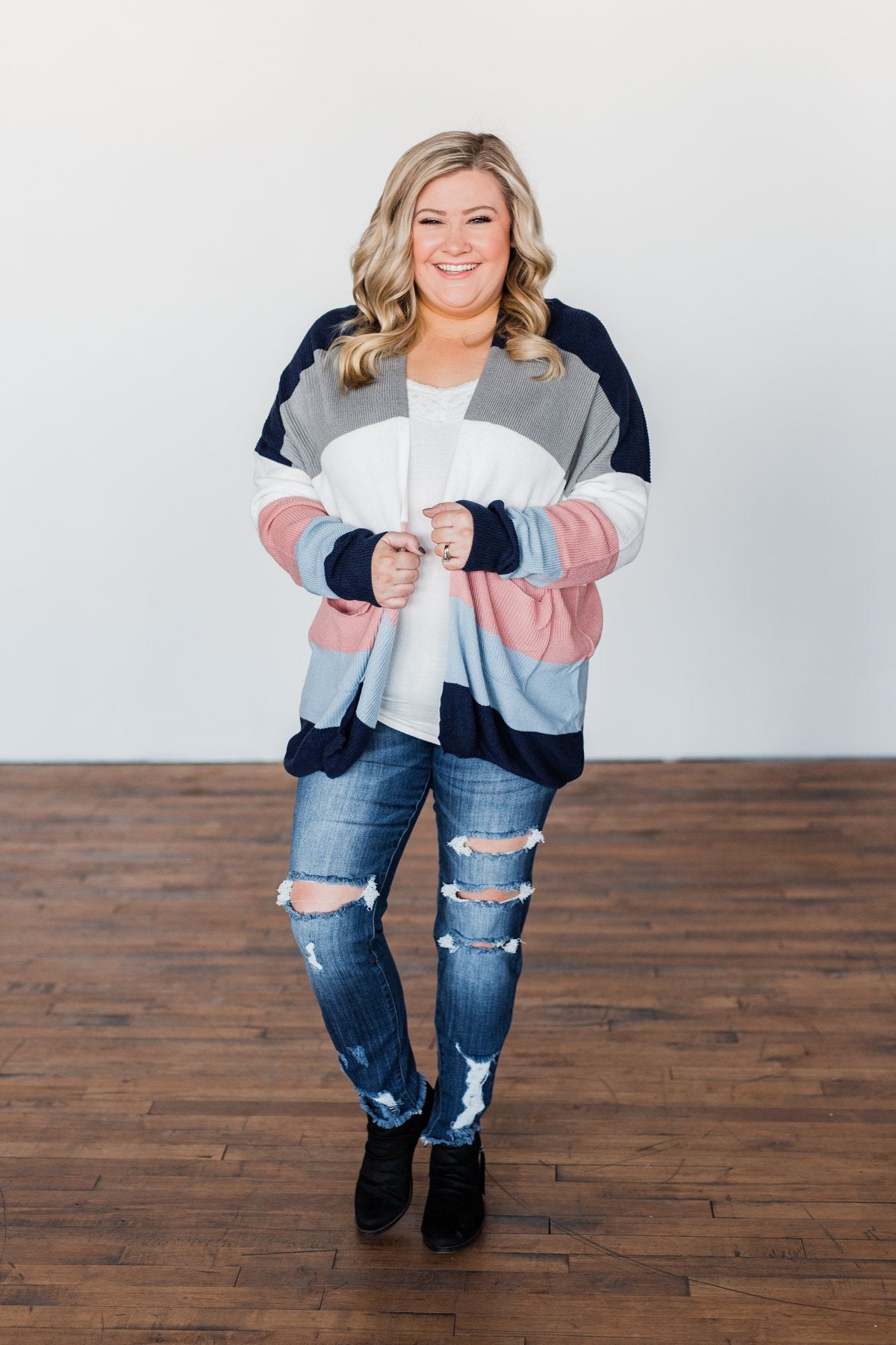 All Day Delight Knitted Cardigan- Grey, Pink, & Blue Tones