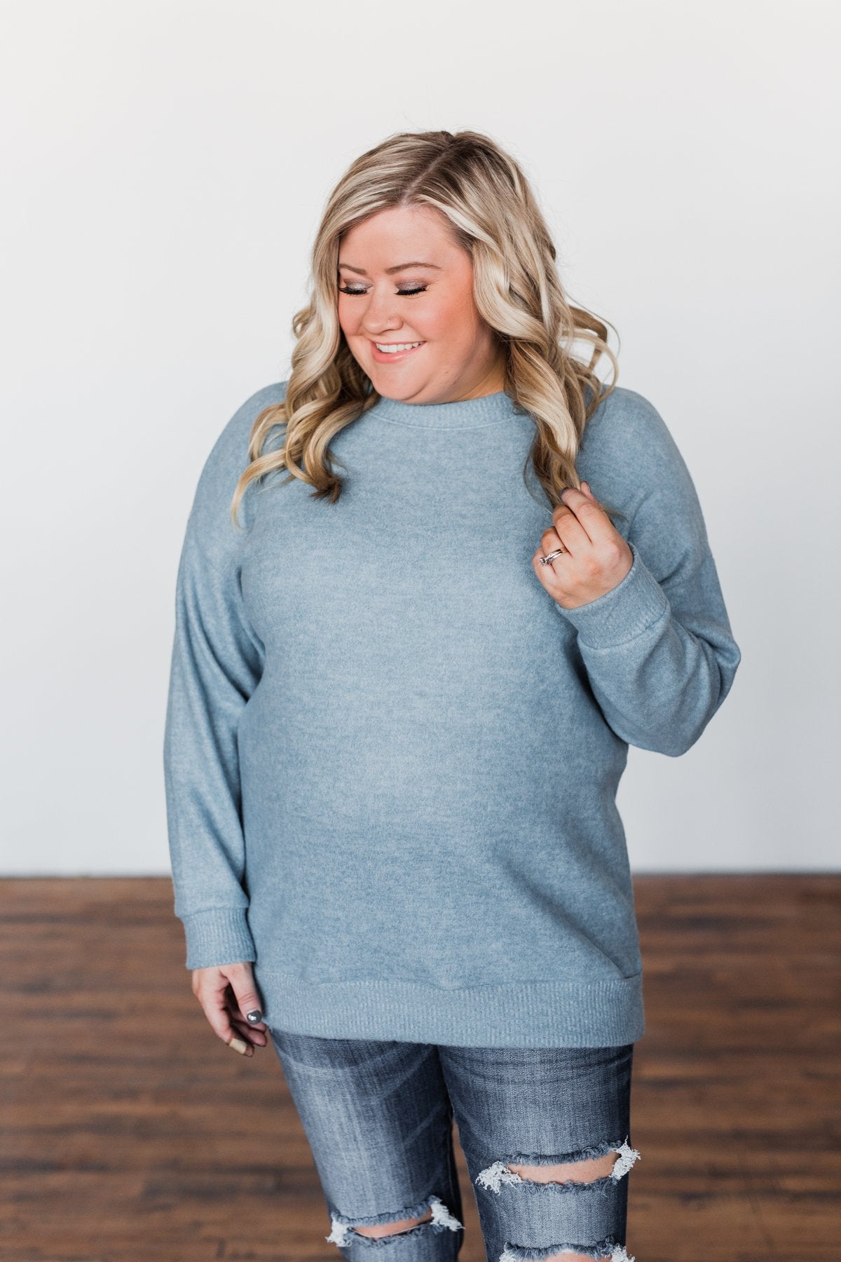 Another Day Long Sleeve Knit Sweater- Blue