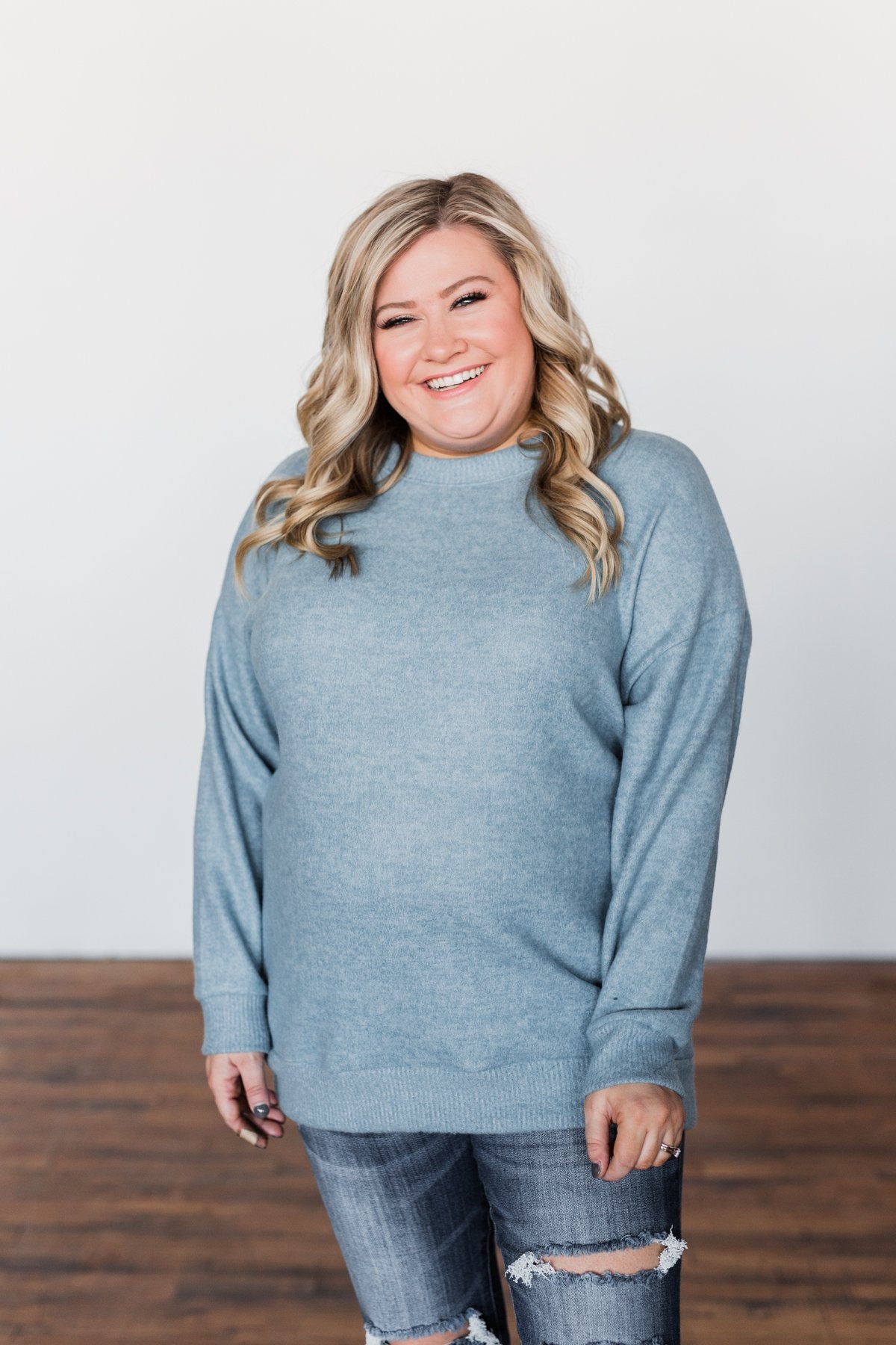 Another Day Long Sleeve Knit Sweater- Blue