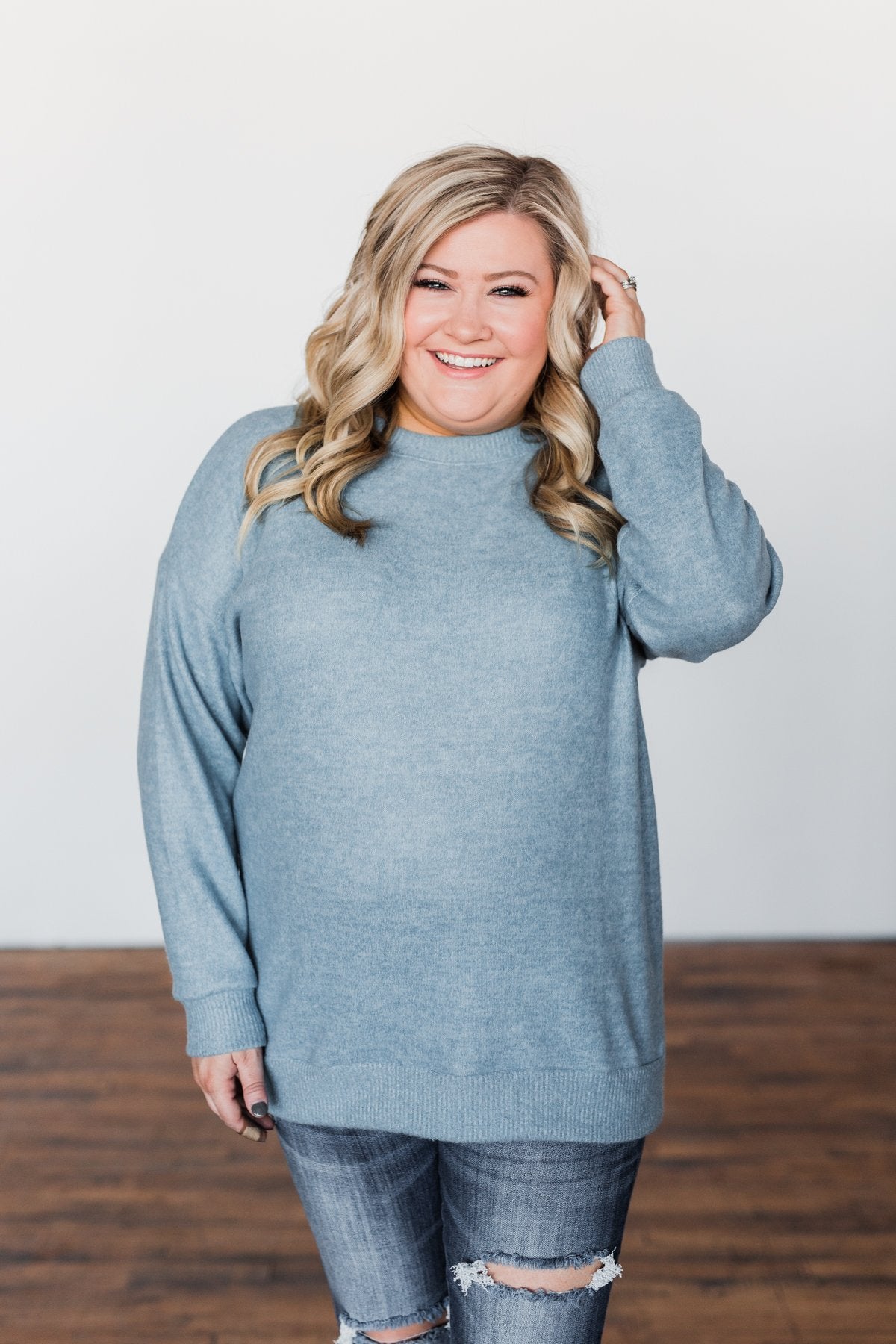 Another Day Long Sleeve Knit Sweater- Blue