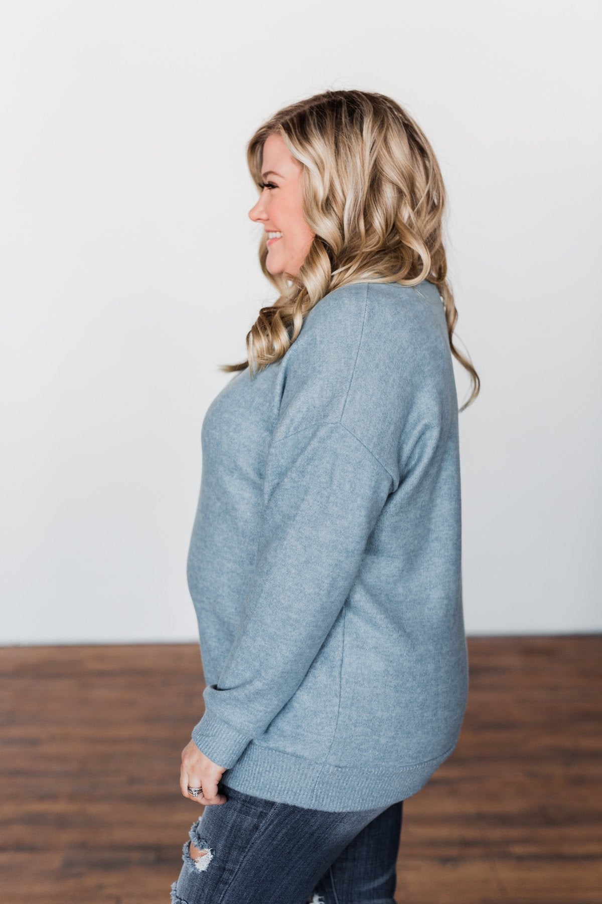 Another Day Long Sleeve Knit Sweater- Blue