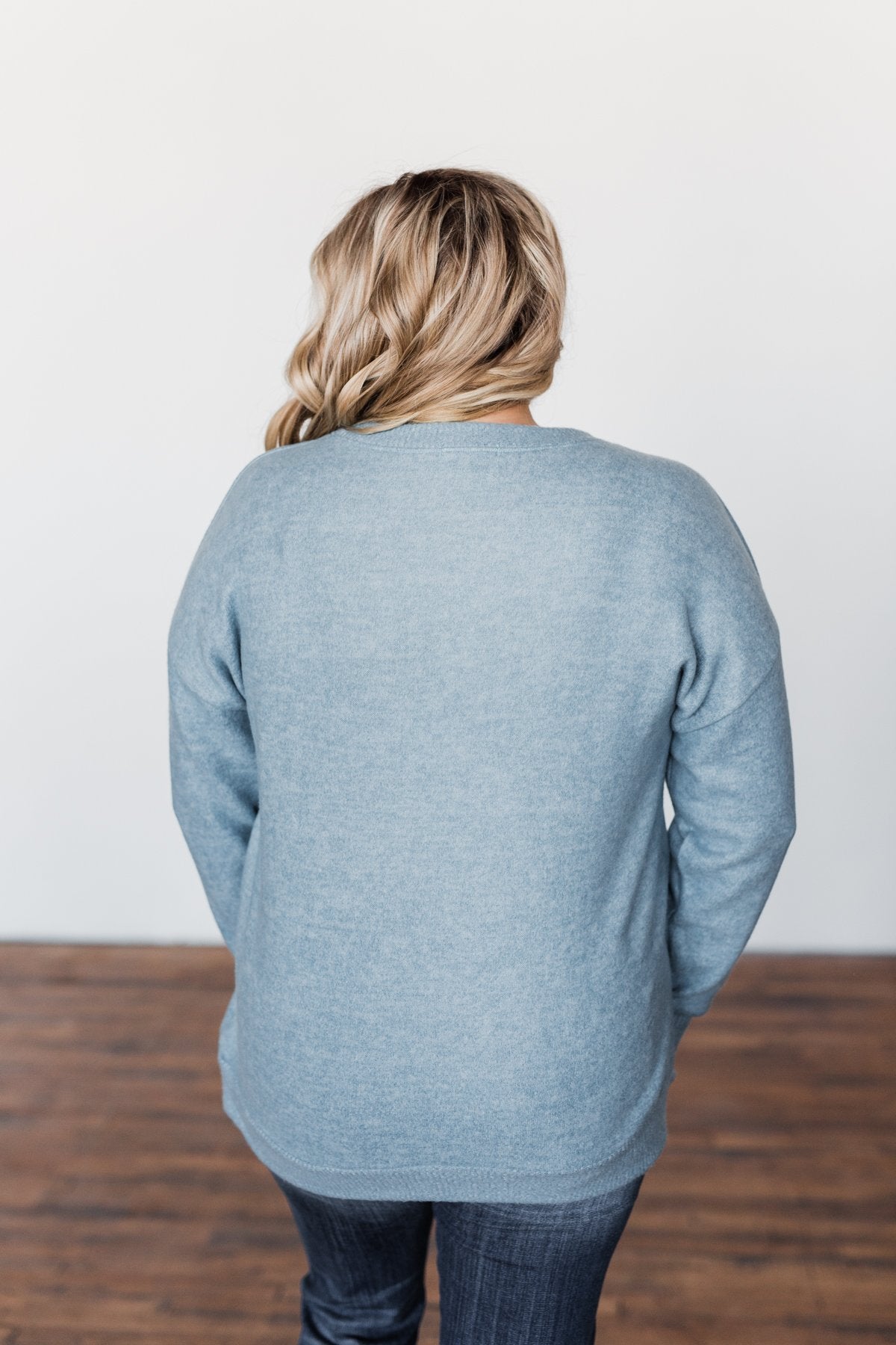 Another Day Long Sleeve Knit Sweater- Blue