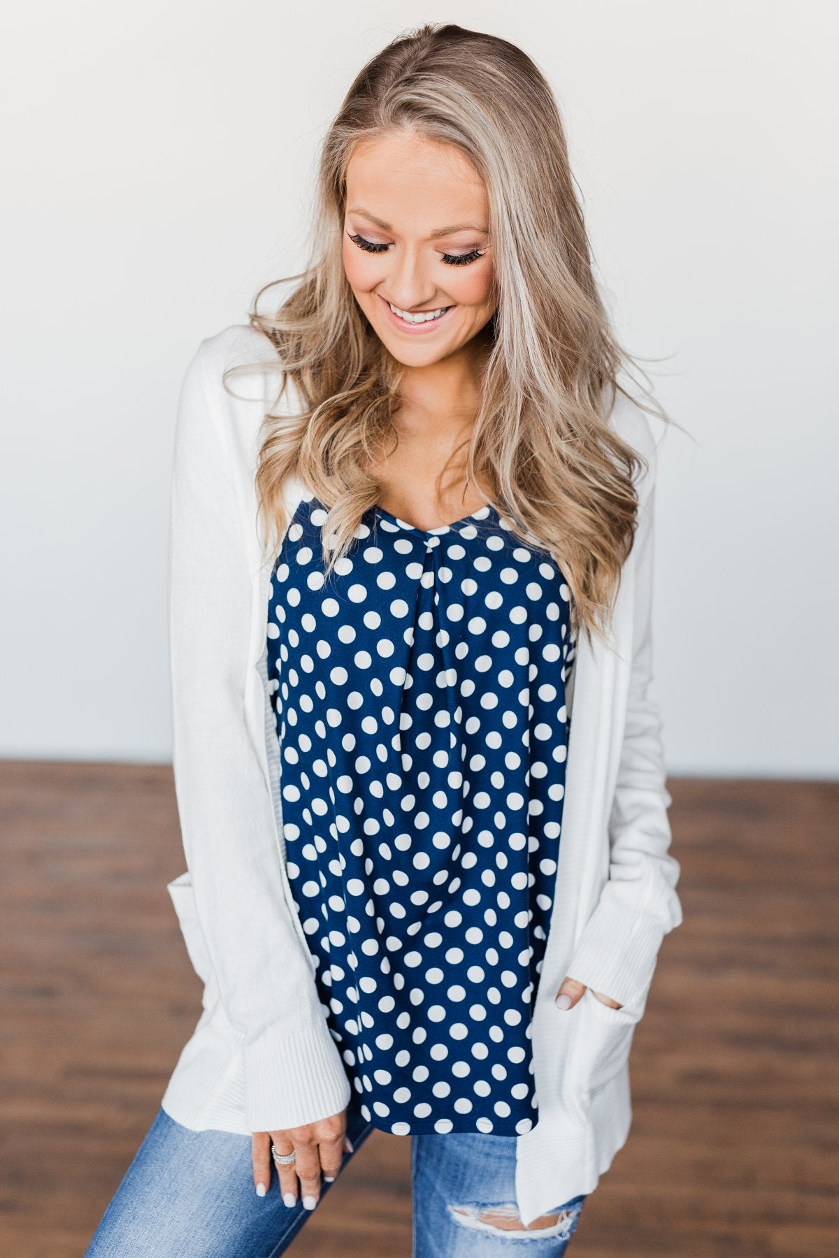 Navy & White Polka Dot Tank Top