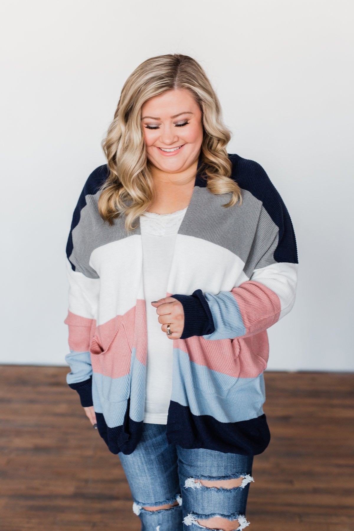All Day Delight Knitted Cardigan- Grey, Pink, & Blue Tones