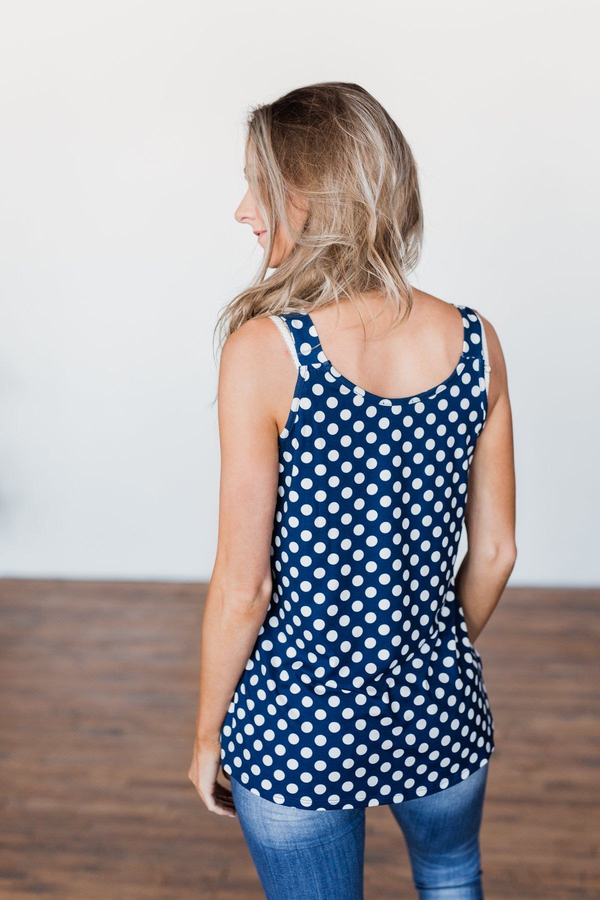 Navy & White Polka Dot Tank Top