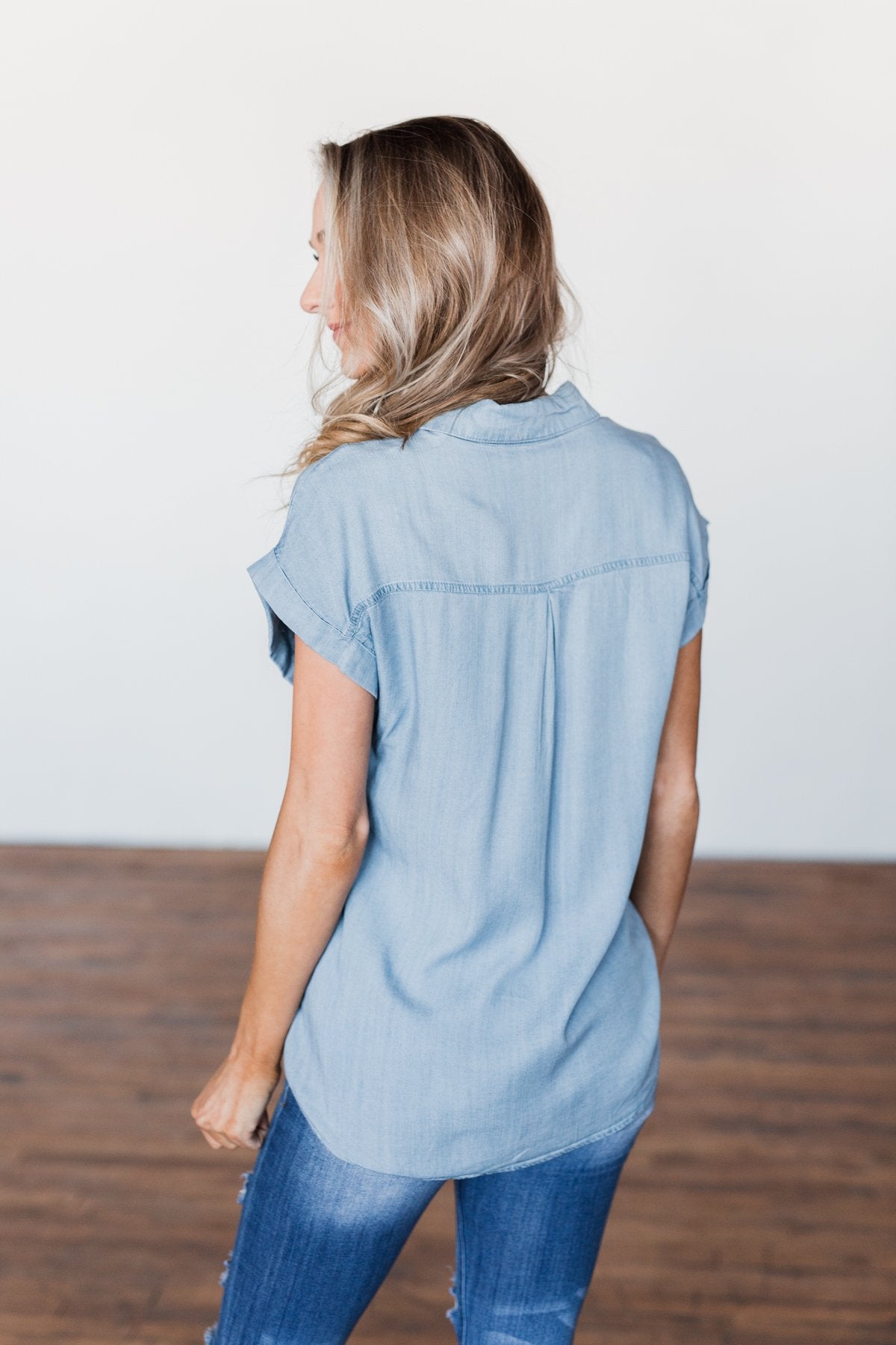 Walk With Me Button Top- Chambray