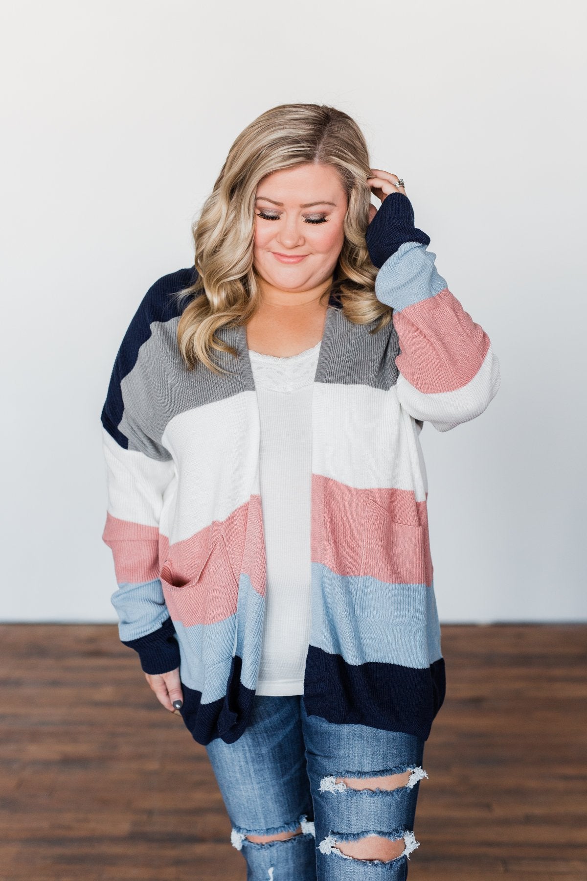 All Day Delight Knitted Cardigan- Grey, Pink, & Blue Tones
