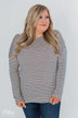 One Shoulder Dolman Striped Top- Beige & Navy