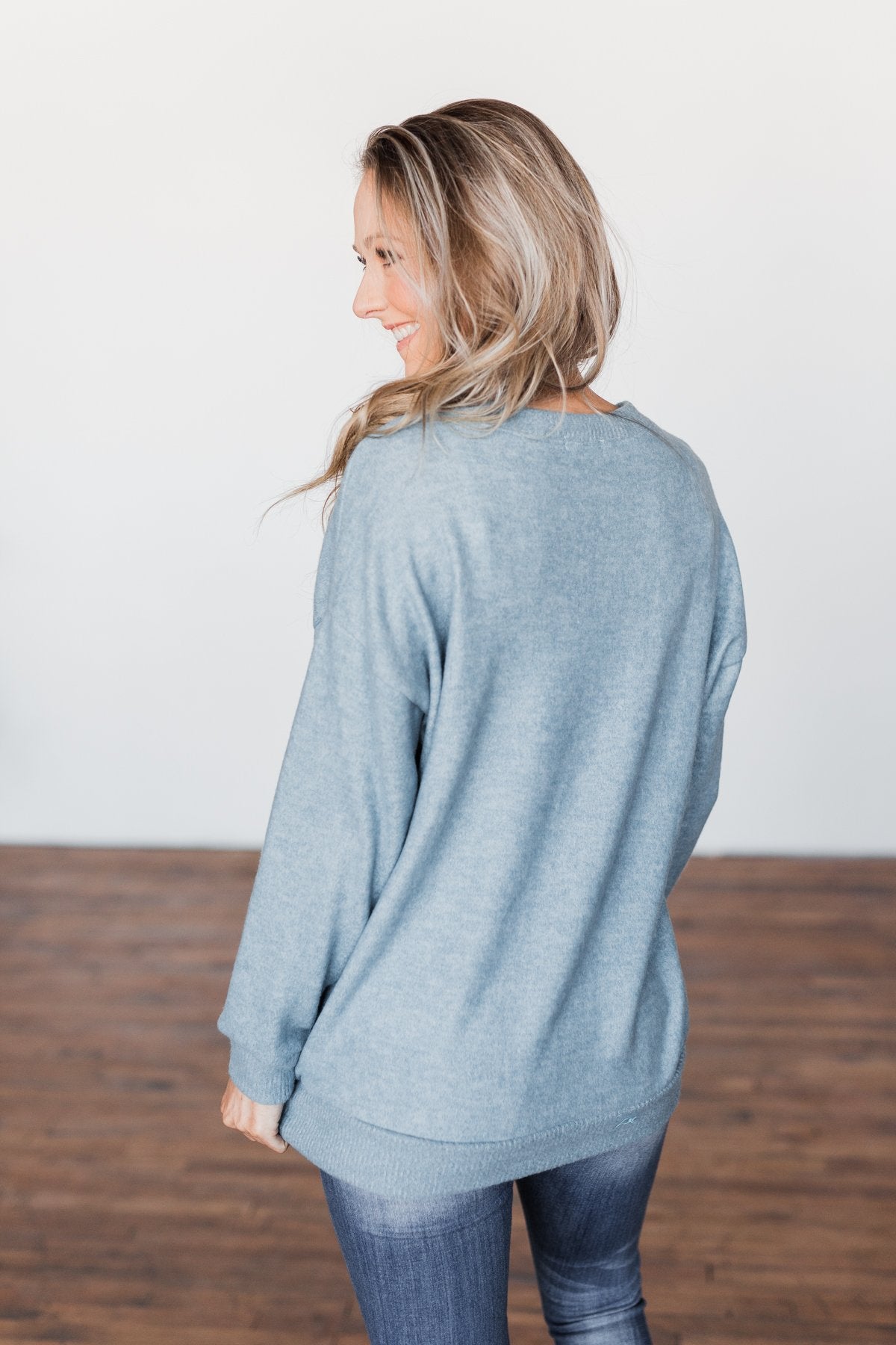 Another Day Long Sleeve Knit Sweater- Blue