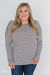 One Shoulder Dolman Striped Top- Beige & Navy