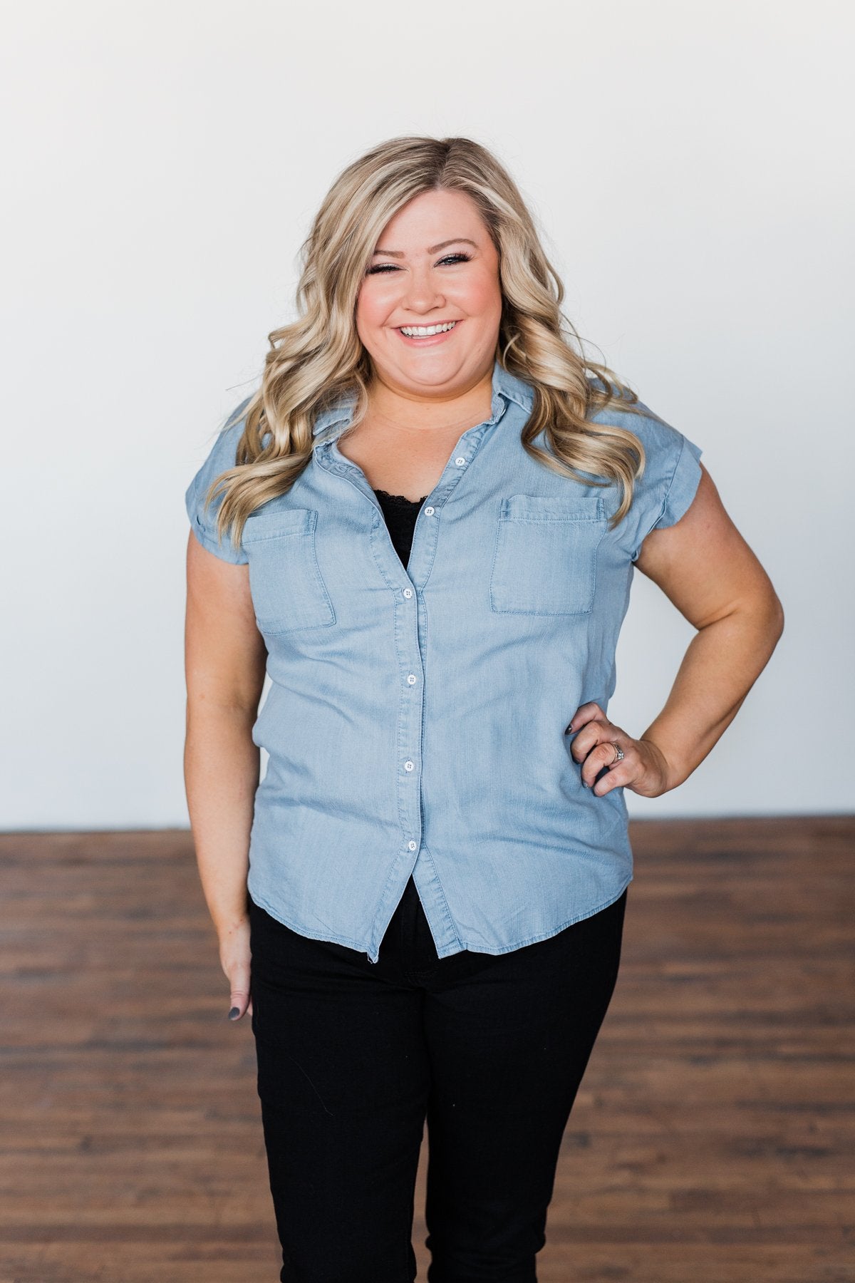 Walk With Me Button Top- Chambray