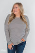 One Shoulder Dolman Striped Top- Beige & Navy
