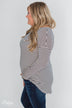 One Shoulder Dolman Striped Top- Beige & Navy