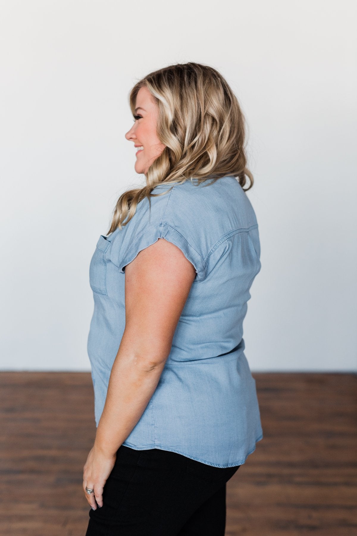 Walk With Me Button Top- Chambray