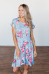 Enchanted Gardens Floral & Ruffle Dress- Baby Blue