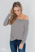 One Shoulder Dolman Striped Top- Beige & Navy