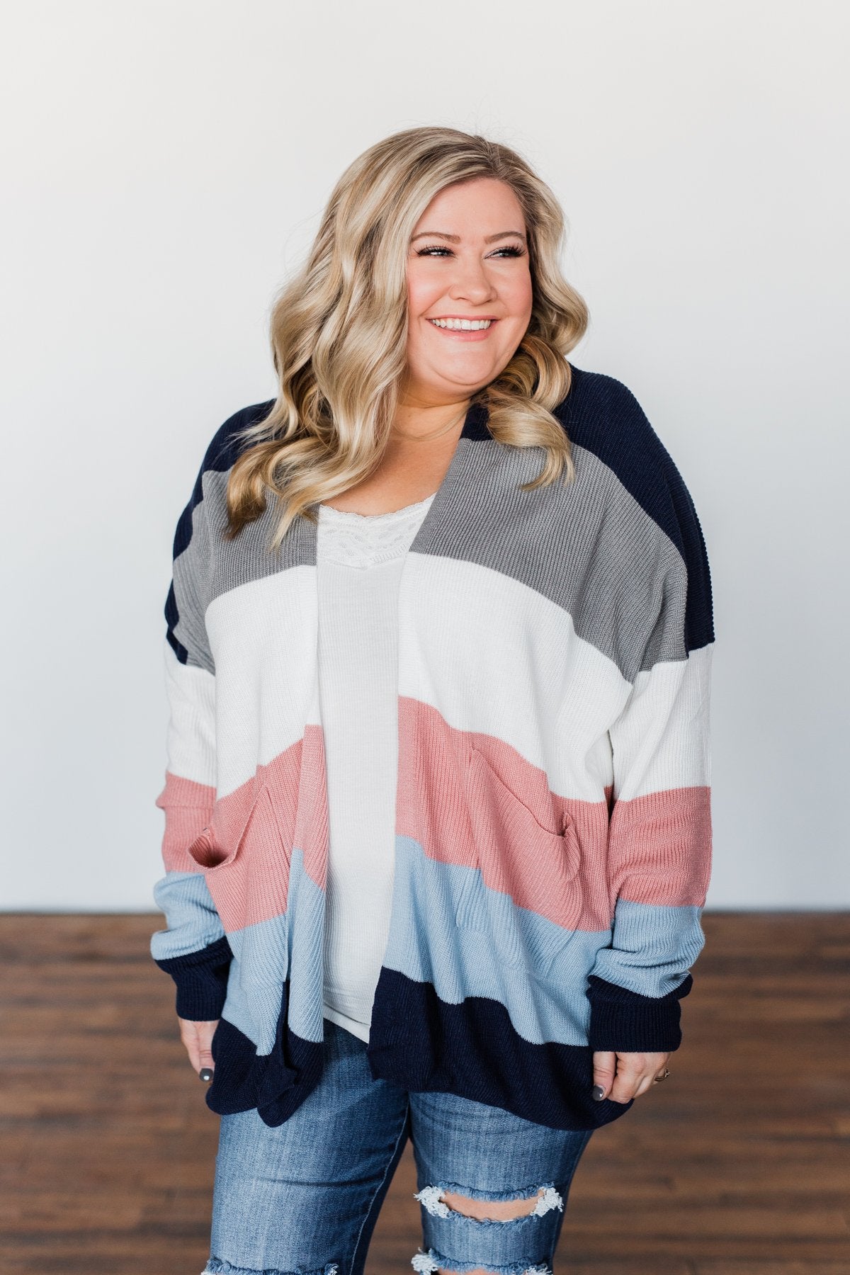 All Day Delight Knitted Cardigan- Grey, Pink, & Blue Tones