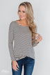One Shoulder Dolman Striped Top- Beige & Navy