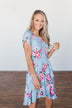 Enchanted Gardens Floral & Ruffle Dress- Baby Blue