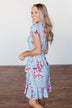 Enchanted Gardens Floral & Ruffle Dress- Baby Blue