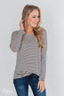 One Shoulder Dolman Striped Top- Beige & Navy