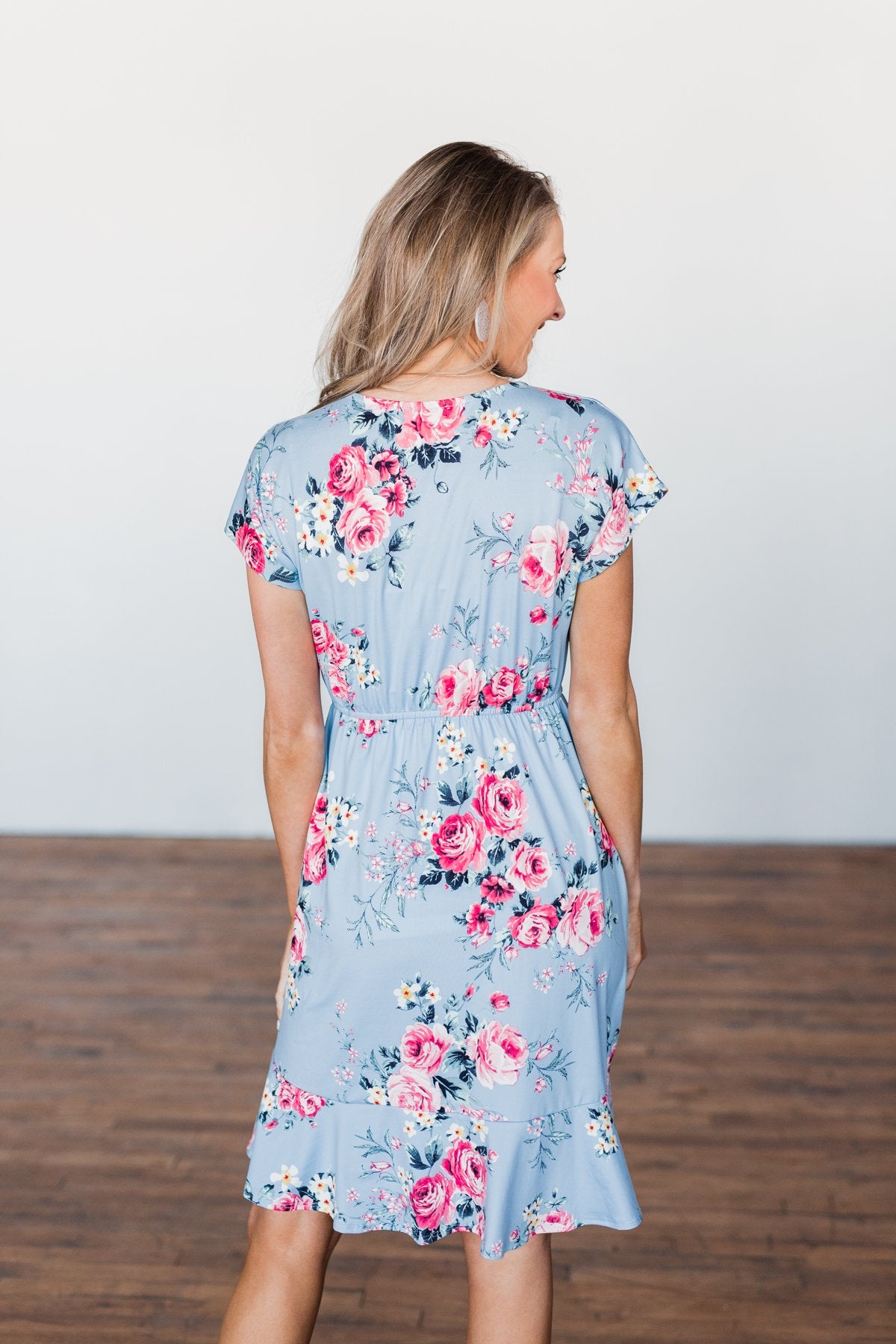 Enchanted Gardens Floral & Ruffle Dress- Baby Blue