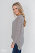 One Shoulder Dolman Striped Top- Beige & Navy