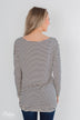 One Shoulder Dolman Striped Top- Beige & Navy