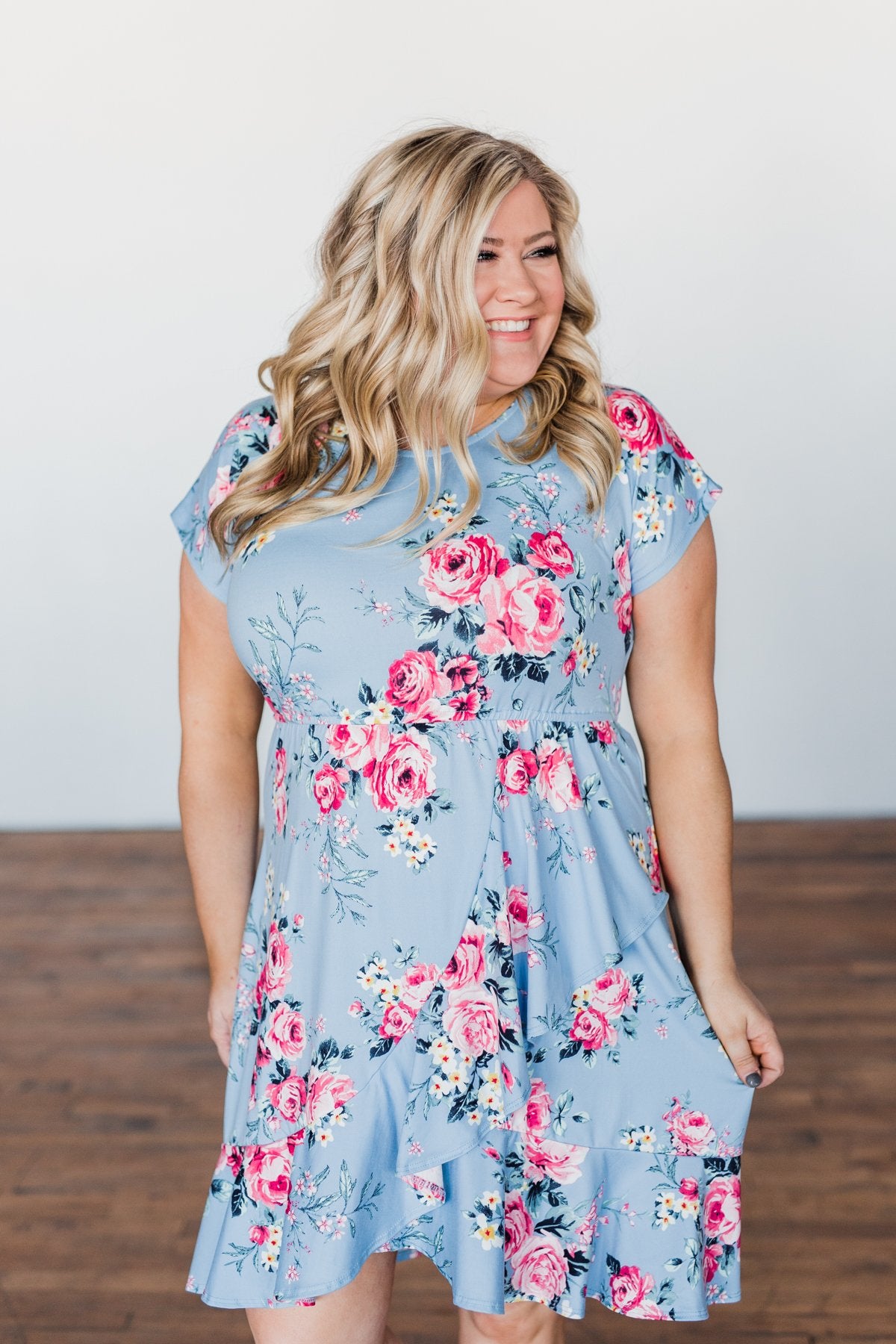 Enchanted Gardens Floral & Ruffle Dress- Baby Blue