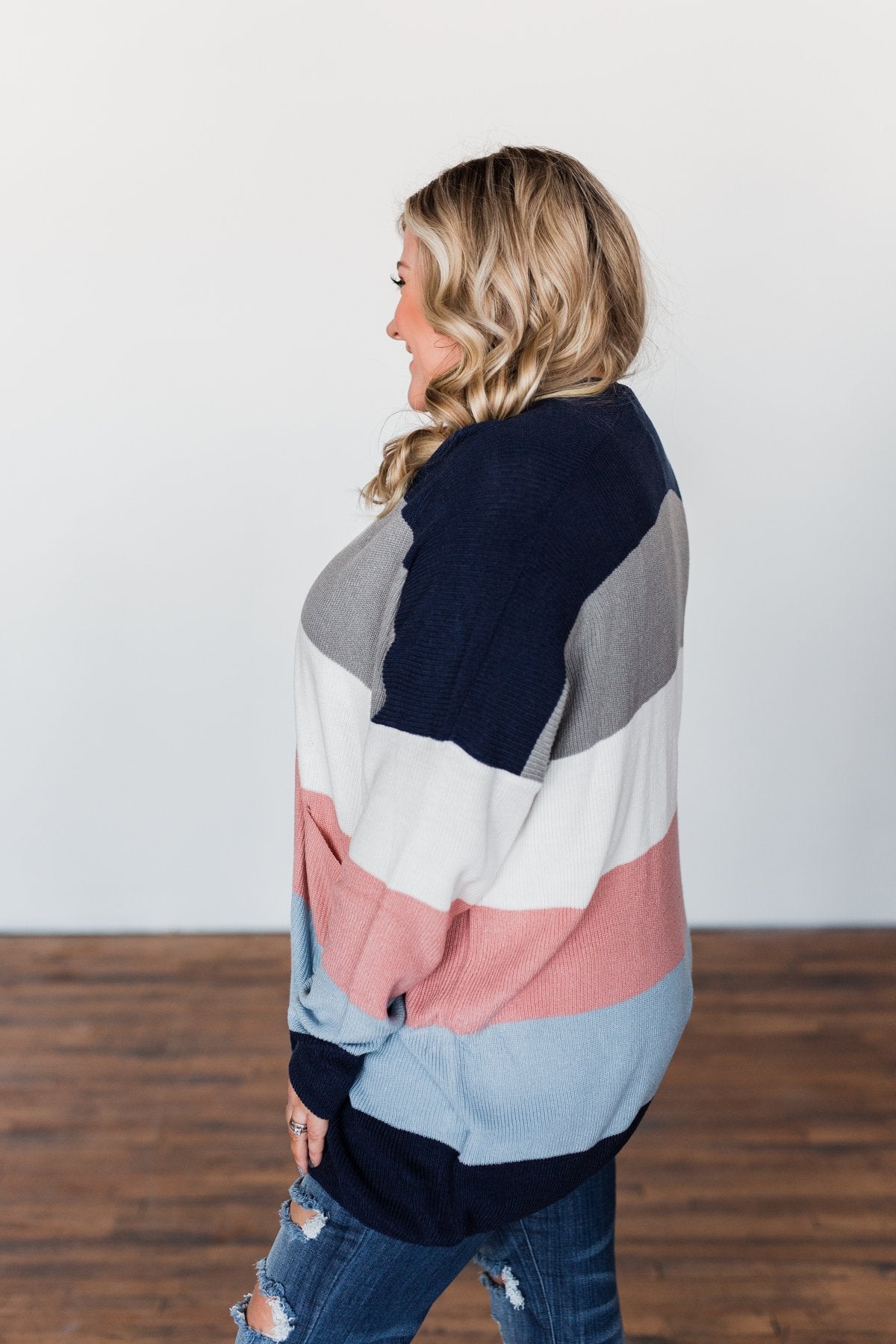 All Day Delight Knitted Cardigan- Grey, Pink, & Blue Tones