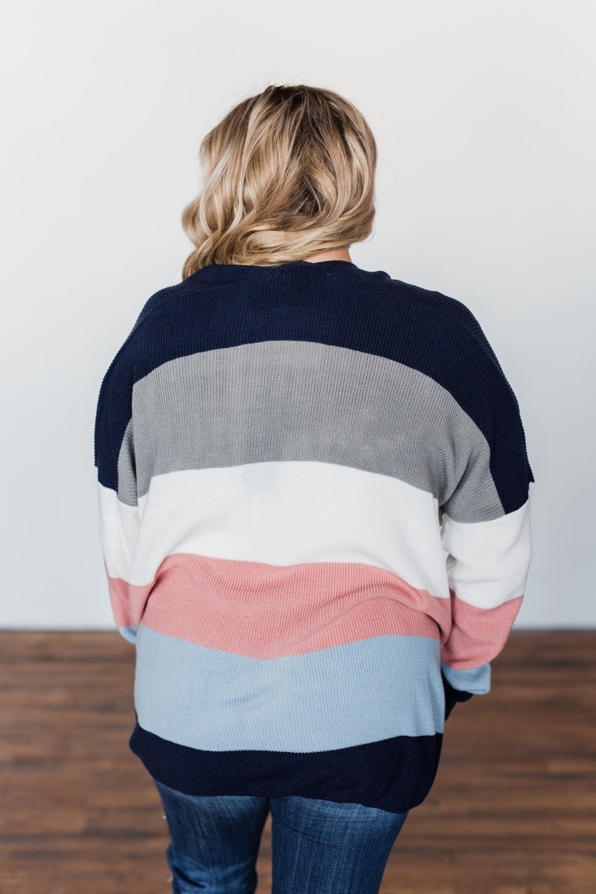 All Day Delight Knitted Cardigan- Grey, Pink, & Blue Tones