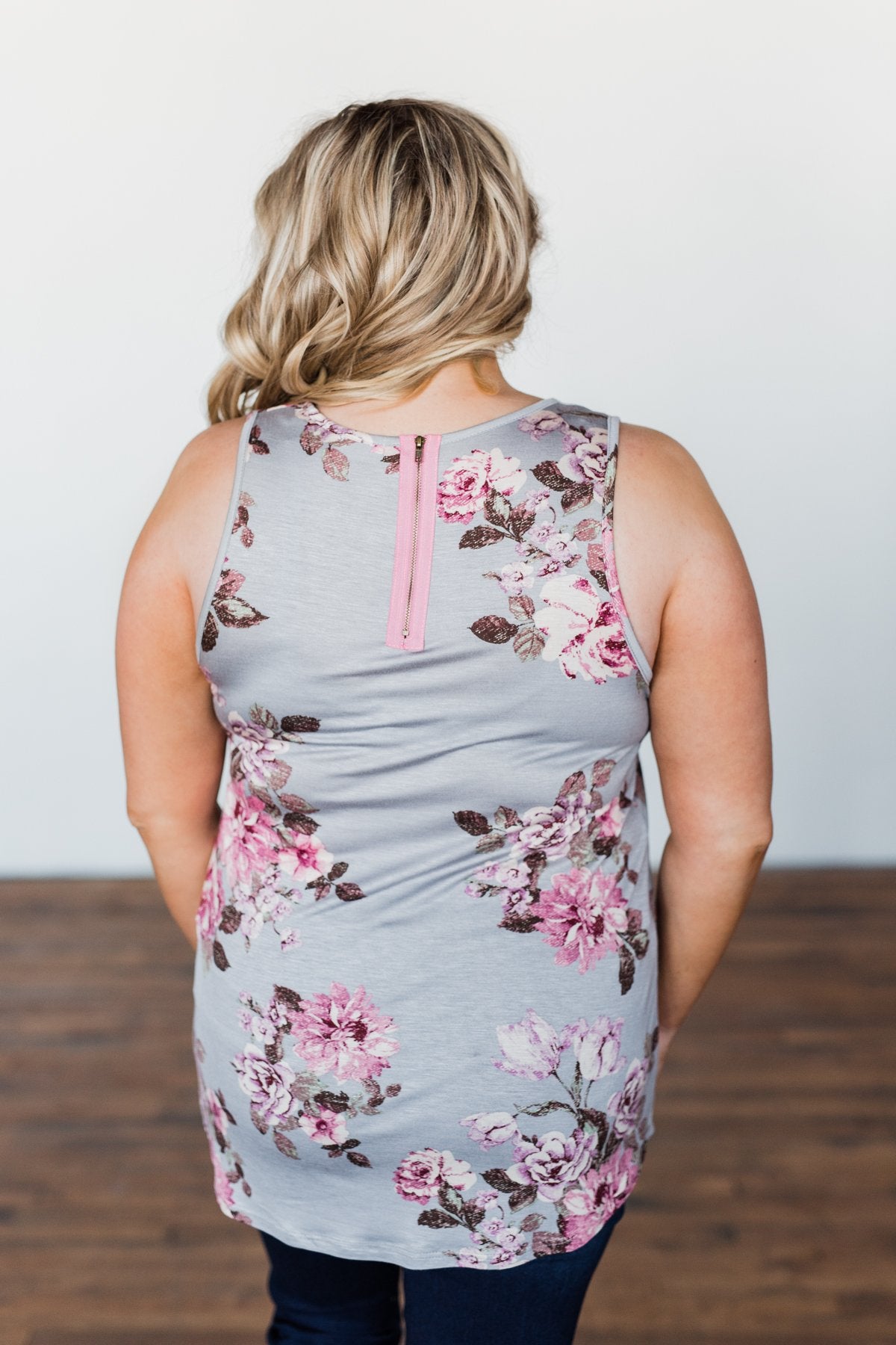 Morning Blossoms Floral Tank- Soft Grey