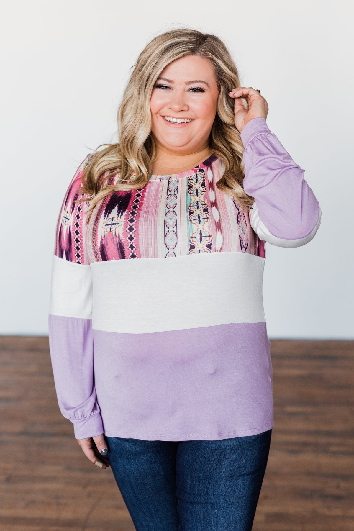 Some Kind Of Wonderful Aztec Top- Lavender & Pink