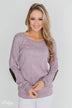 Good Times Sequin Elbow Patch Pullover - Lilac