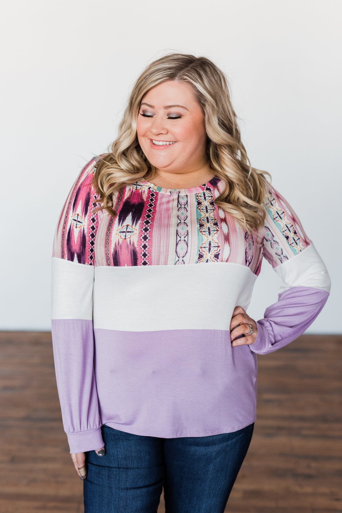 Some Kind Of Wonderful Aztec Top- Lavender & Pink