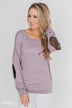 Good Times Sequin Elbow Patch Pullover - Lilac