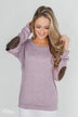 Good Times Sequin Elbow Patch Pullover - Lilac