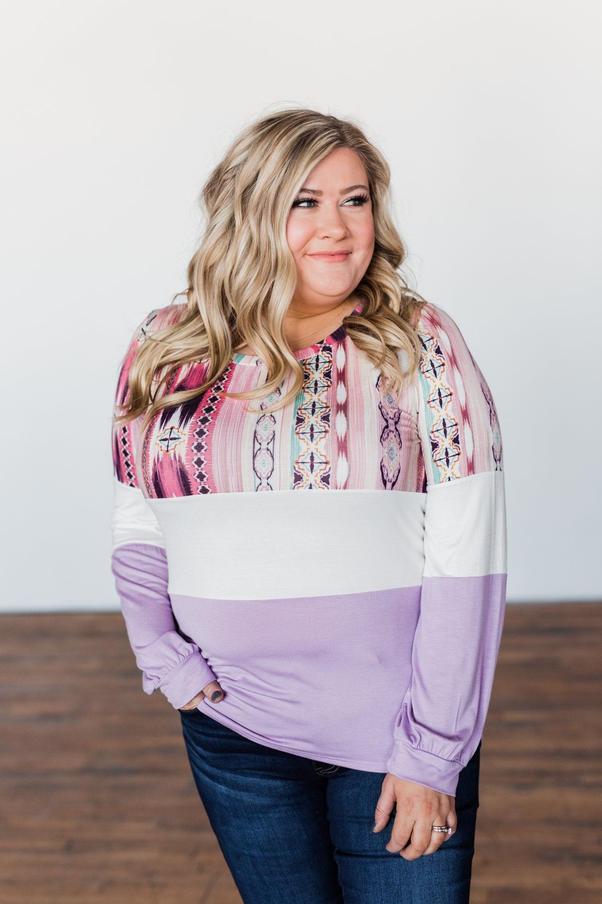 Some Kind Of Wonderful Aztec Top- Lavender & Pink