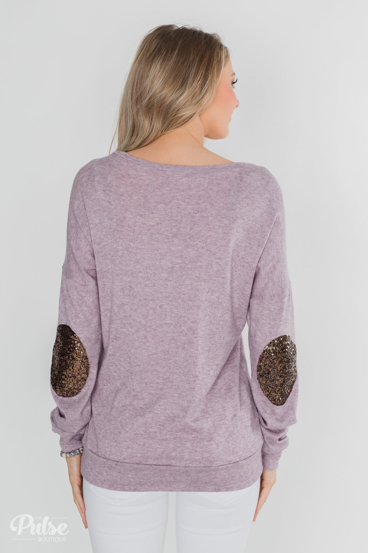 Good Times Sequin Elbow Patch Pullover - Lilac