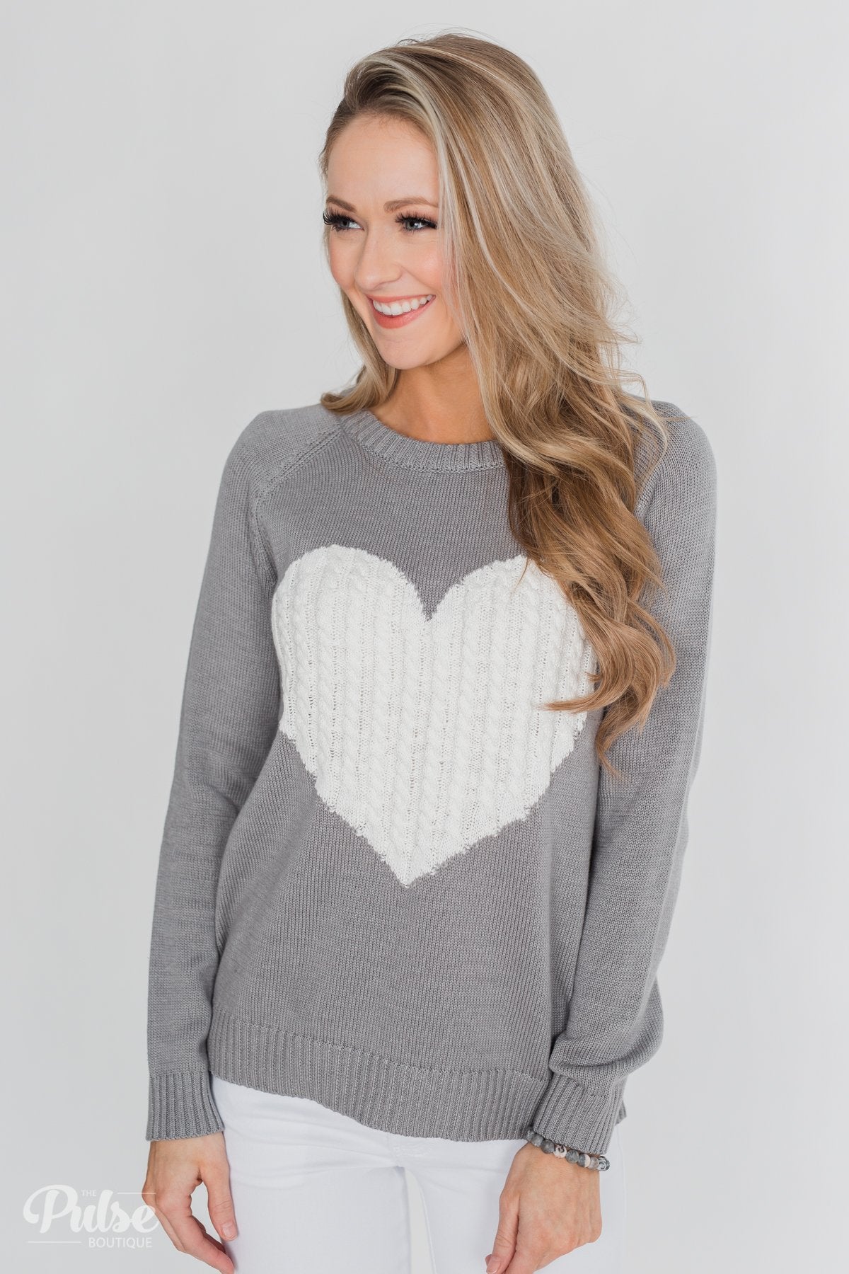 Follow Your Heart Knitted Sweater- Grey