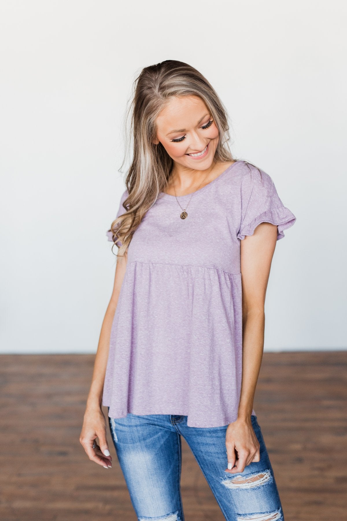 Write This Down Babydoll Top- Heathered Lilac
