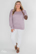Good Times Sequin Elbow Patch Pullover - Lilac