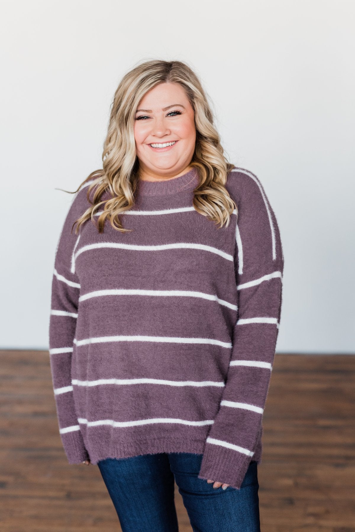 Waste My Time Striped Sweater- Antique Mauve