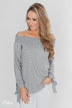 Dreaming of Stripes Off the Shoulder Top - Grey & White